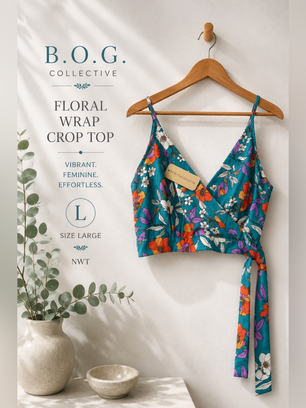 B.O.G. Collective Floral Wrap Crop Top Size Large